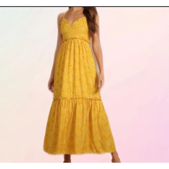 Lulus Charm and Charisma Spaghetti Straps Mustard Yellow Floral Midi Dress Sz XS - Picture 3 of 14